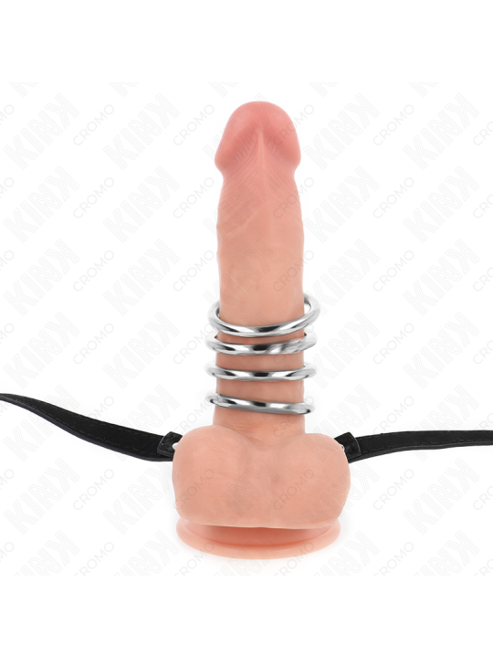 KINK - 5 PENIS RINGEN 3,8 CM TOT 5 CM METAAL MET KUNSTSTOF RIEM 112 CM