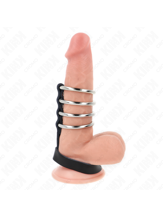 KINK - 4 METALL PENISRINGE 3,8 CM VERBUNDEN MIT LEDERBAND 22 X 1,5 CM 
