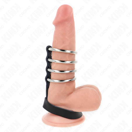 KINK - 4 ANELLI PER PENE IN METALLO DA 3,8 CM COLLEGATI CON CINTURINO 