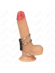 KINK - ANNEAU PÉNIS TRIPLE MÉTAL 3,7 CM À 5 CM CONNECTÉ AU CUIR