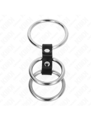 KINK - DREIFACH METALL PENISRING 3,7 CM BIS 5 CM MIT LEDER VERBUNDEN