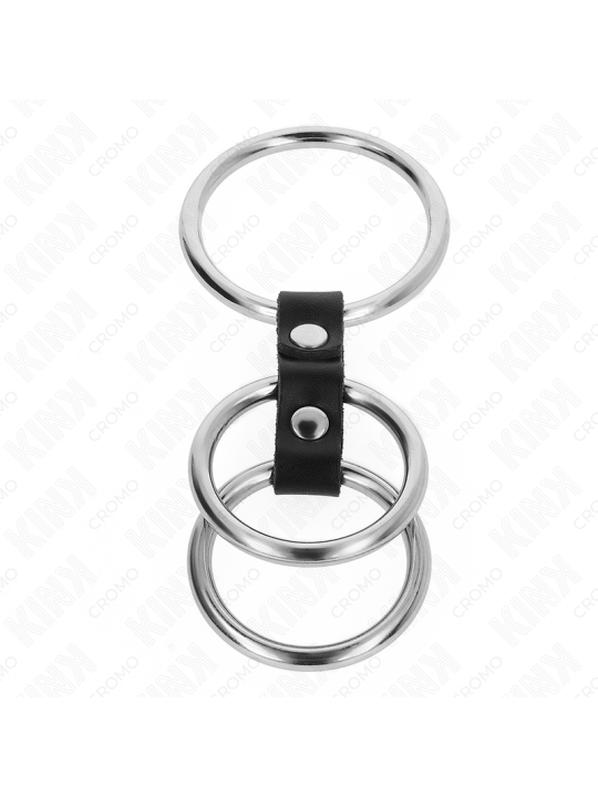 KINK - DREIFACH METALL PENISRING 3,7 CM BIS 5 CM MIT LEDER VERBUNDEN