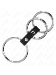 KINK - ANNEAU PÉNIS TRIPLE MÉTAL 3,7 CM À 5 CM CONNECTÉ AU CUIR