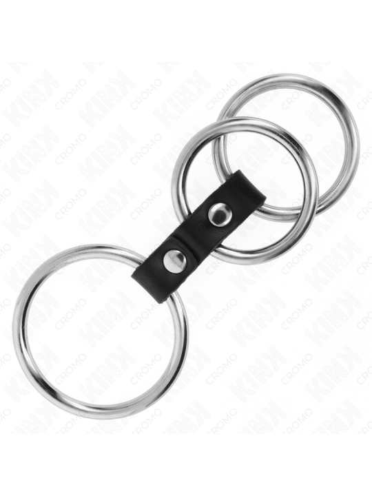KINK - DREIFACH METALL PENISRING 3,7 CM BIS 5 CM MIT LEDER VERBUNDEN