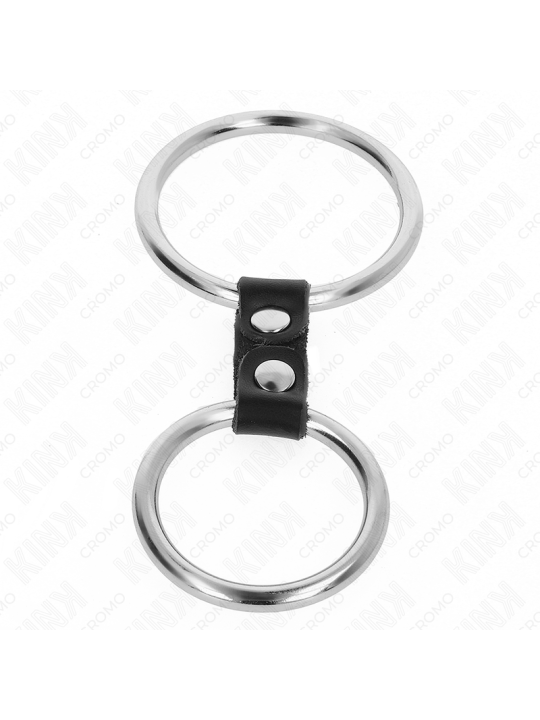 KINK - DOUBLE ANNEAU PÉNIS EN MÉTAL DE 3,7 CM À 5 CM RELIE PAR SANGLE 
