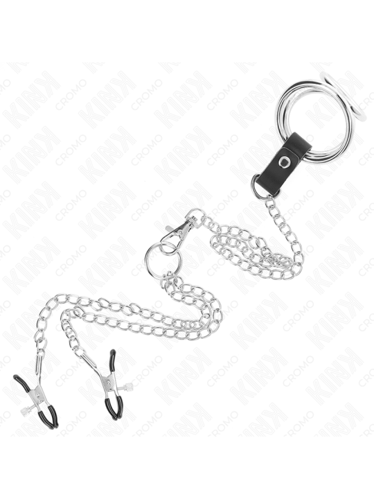 KINK - ANNEAU PÉNIS EN MÉTAL TRIPLE CHROME 3 CM À 4,5 CM AVEC CHAÎNE E
