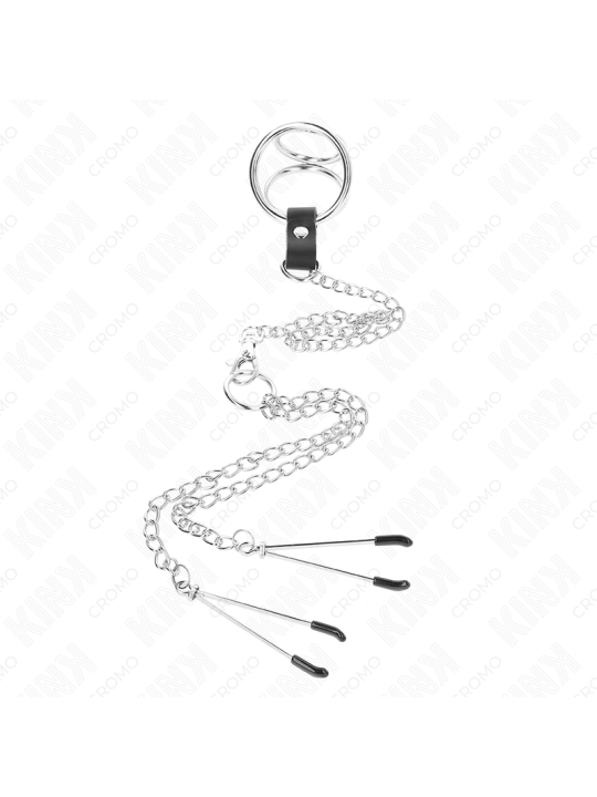 KINK - ANELLO PER PENE IN METALLO CROMATO TRIPLO DA 3,8 CM A 5 CM, CAT