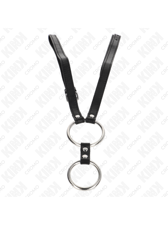 KINK - ANEL DE PÊNIS DUPLO DE METAL 3,8 CM A 5 CM COM CINTO DE COURO 1