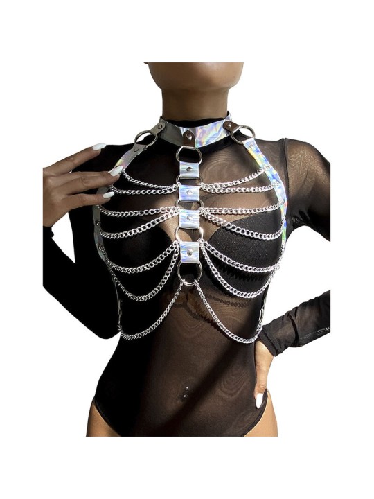 SUBBLIME - 953737 CHEST HARNESS WITH RINGS AND CHAINS SILVER ONE SIZE