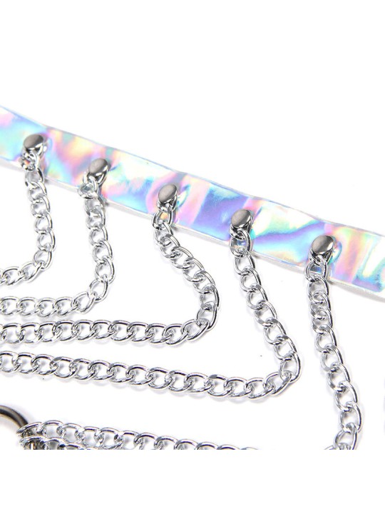 SUBBLIME - 953737 CHEST HARNESS WITH RINGS AND CHAINS SILVER ONE SIZE