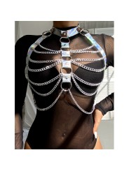 SUBBLIME - 953737 CHEST HARNESS WITH RINGS AND CHAINS SILVER ONE SIZE