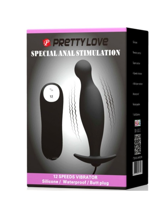 PRETTY LOVE - SILIKON ANALPLUG 12 VIBRATIONSMODI SCHWARZ