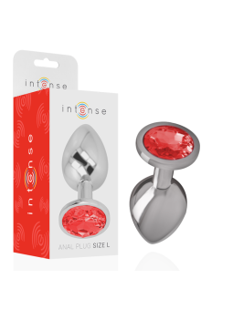 INTENSE - METALEN ALUMINIUM ANAAL PLUG MET RODE KRISTALLEN MAAT L