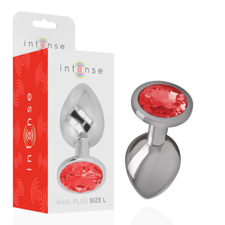 INTENSE - METALEN ALUMINIUM ANAAL PLUG MET RODE KRISTALLEN MAAT L