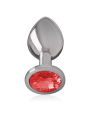 INTENSE - METALEN ALUMINIUM ANAAL PLUG MET RODE KRISTALLEN MAAT L