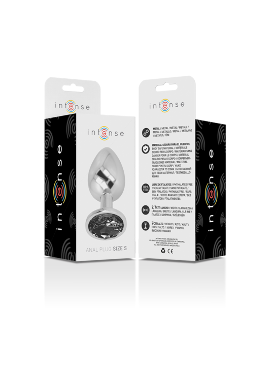INTENSE - METALEN ALUMINIUM ANAAL PLUG MET ZWART GLAS MAAT S