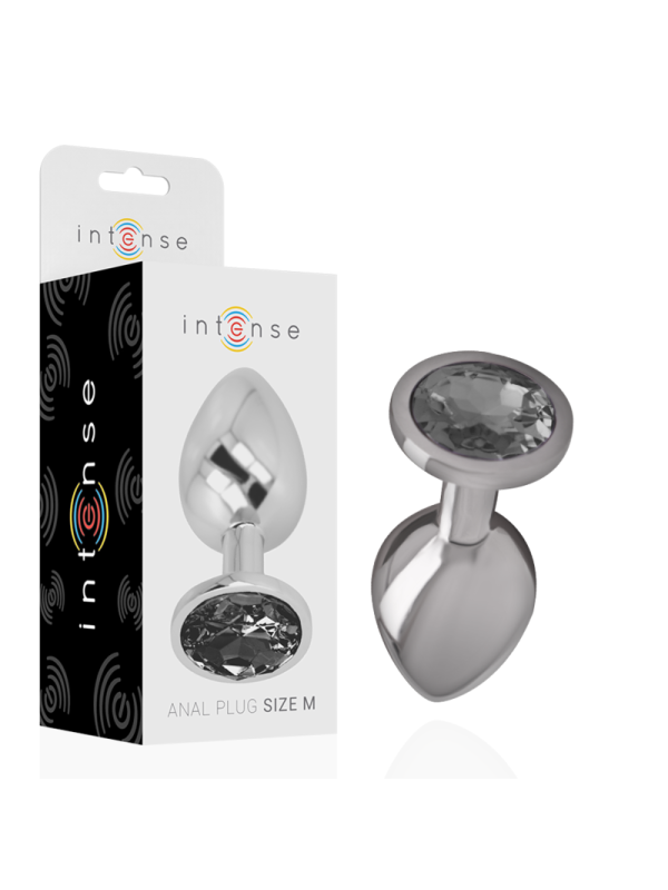 INTENSE - ALUMINUM METAL ANAL PLUG WITH BLACK GLASS SIZE M