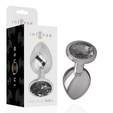 INTENSE - METALEN ALUMINIUM ANAAL PLUG MET ZWART GLAS MAAT L