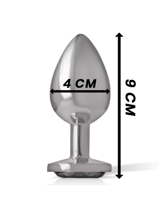 INTENSE - METALEN ALUMINIUM ANAAL PLUG MET ZWART GLAS MAAT L