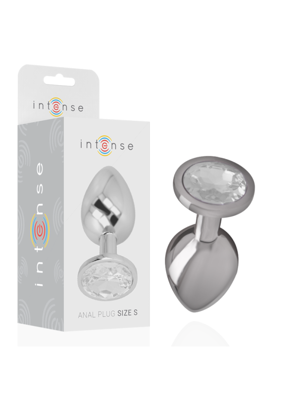 INTENSE - ALUMINUM METAL ANAL PLUG WITH SILVER CRYSTAL SIZE S