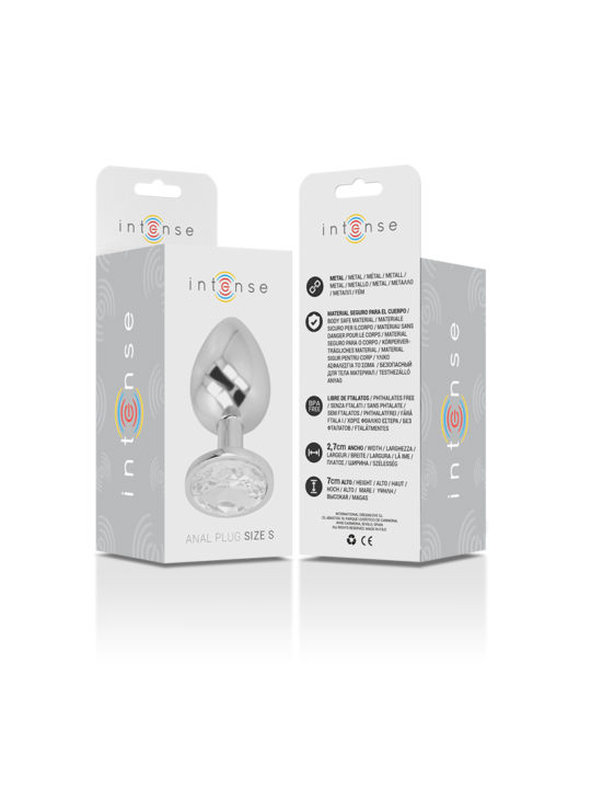INTENSE - ALUMINUM METAL ANAL PLUG WITH SILVER CRYSTAL SIZE S