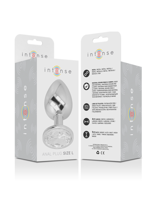 INTENSE - PLUG ANALE IN METALLO ALLUMINIO CON CRISTALLO ARGENTO MISURA