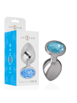 INTENSE - ALUMINUM METAL ANAL PLUG WITH BLUE GLASS SIZE M