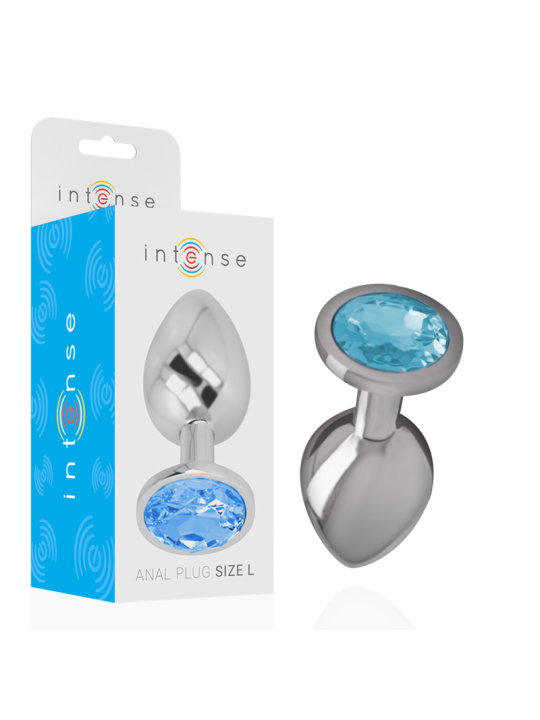 INTENSE - ANALPLUG AUS ALUMINIUMMETALL MIT BLAUEM KRISTALL, GRÖSSE L