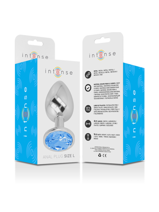 INTENSE - ANALPLUG AUS ALUMINIUMMETALL MIT BLAUEM KRISTALL, GRÖSSE L