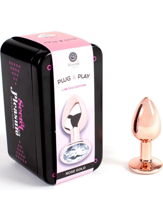 SECRETPLAY - PLUG ANAL DE METAL OURO ROSA TAMANHO PEQUENO 7 CM
