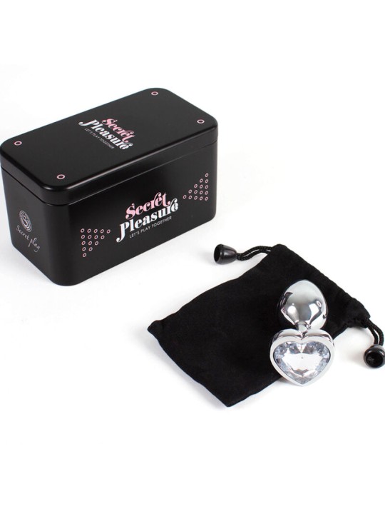 SECRETPLAY - BUTT PLUG AUS METALL, KLARES KRISTALLHERZ, KLEINE GRÖSSE 