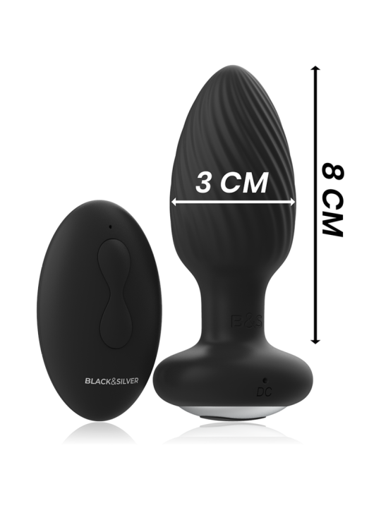 BLACK&SILVER - WELLS ANAL DRAAIBARE PLUG SILICONEN AFSTANDSBEDIENING