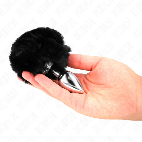 KINK - EDELSTAHL-PLUG 7 x 3 CM MIT SCHWARZEM KANINCHENSCHWANZ AUS KUNS