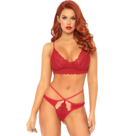 LEG AVENUE - 2-DELIGE SET MET DUBBELE BANDJES TONG M/L ROOD