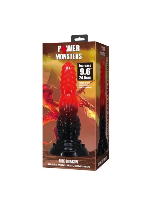 POWER MONSTERS - GODEMICHÉ FANTAISIE DRAGON DE FEU AVEC VENTOUSE 24,5 