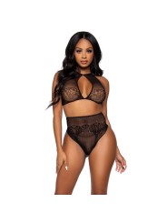 LEG AVENUE - TWEEDELIGE SET HALTERNEK CROP TOP EN TONG ONE SIZE