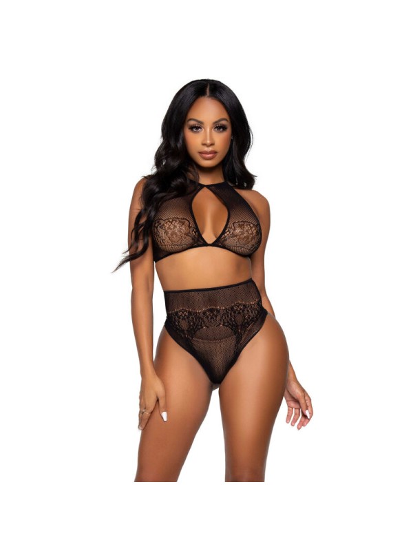 LEG AVENUE - SET DOS PIEZAS TOP CORTO CUELLO HALTER Y TANGA TALLA ÚNIC