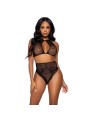 LEG AVENUE - SET DOS PIEZAS TOP CORTO CUELLO HALTER Y TANGA TALLA ÚNIC