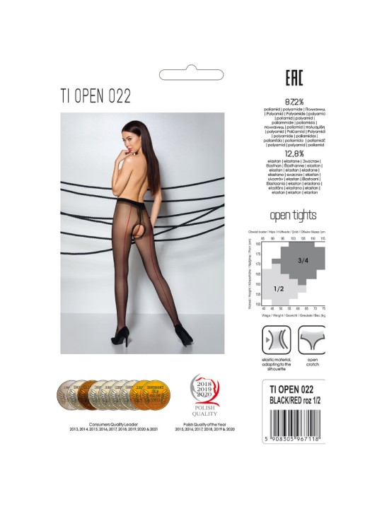 PASSION - TIOPEN 022 SCHWARZ/ROT STRUMPFHOSE 3/4 20 DEN