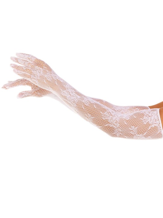 LEG AVENUE - LUVAS FLORAL VERMELHAS BRANCAS