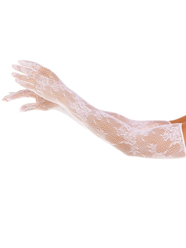 LEG AVENUE - LUVAS FLORAL VERMELHAS BRANCAS