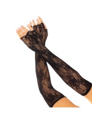 LEG AVENUE - LUVAS SEM DEDOS DA REDE FLORAL PRETAS