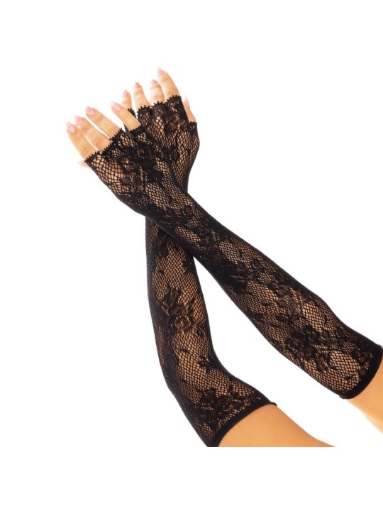 LEG AVENUE - LUVAS SEM DEDOS DA REDE FLORAL PRETAS