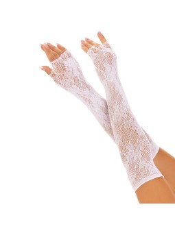 LEG AVENUE - FLORAL NETWORK FINGERLOSE HANDSCHUHE WEISS