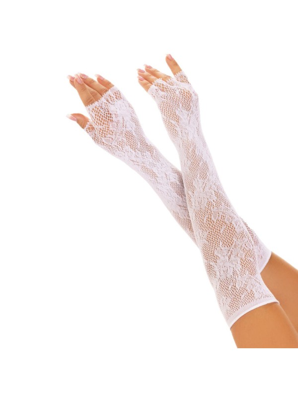 LEG AVENUE - FLORAL NETWORK FINGERLOSE HANDSCHUHE WEISS