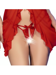 CHILIROSE - CR 4696 BABYDOLL & THONG CROTCHLESS RED L/XL