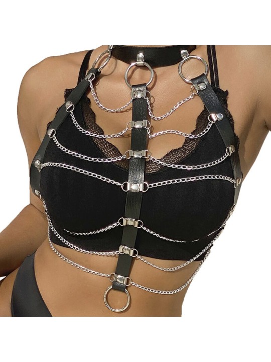 SUBBLIME - CHEST HARNESS LEATHER CHAINS BLACK ONE SIZE
