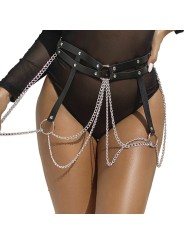 SUBBLIME - ZWARTE LEDEREN KETTINGRIEM MET RINGEN ONE SIZE