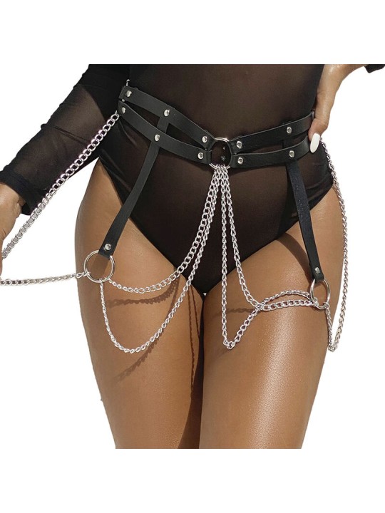 SUBBLIME - CHAINE BAGUE CUIR CEINTURE NOIR TAILLE UNIQUE