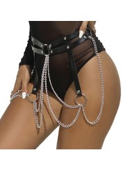 SUBBLIME - ZWARTE LEDEREN KETTINGRIEM MET RINGEN ONE SIZE